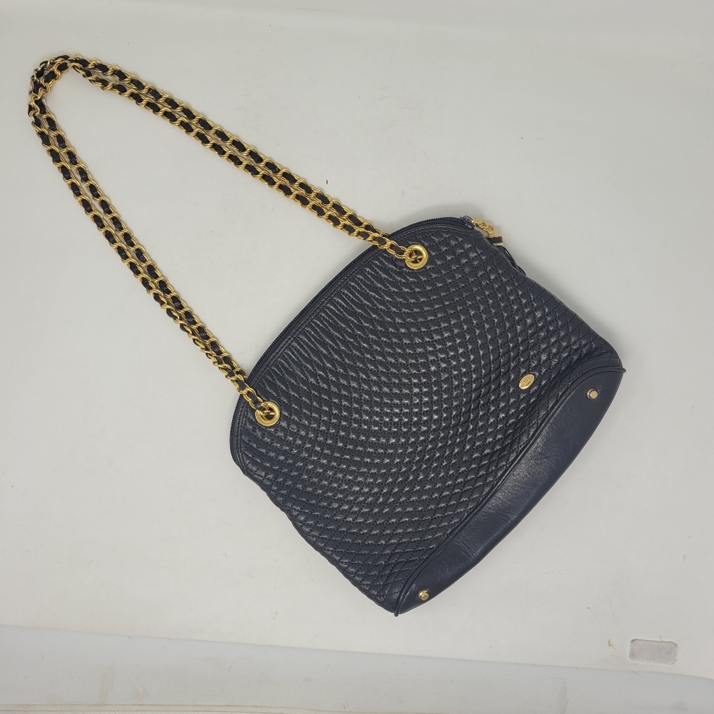 Bally Quilted Leather Shoulder Bag Chain Strap Tassel Zipper Gold Accents